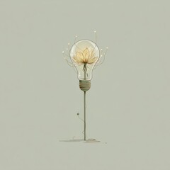 Lightbulb with a blooming flower surrounded by twinkling lights in a soft green background