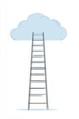 Floating dreams ascend a slender ladder reaching into a serene cloud overhead