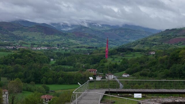 Aerial view of Amaiur village and its historic ruined castle at Nafarroa, Basque Country.