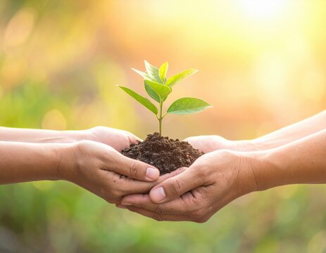 Hands cradling a young plant, symbolizing growth and environmental care.