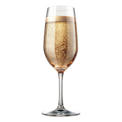 Elegant champagne flute filled with sparkling wine isolated on transparent background