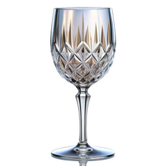 Elegant crystal wine glass isolated on transparent background, with intricate design
