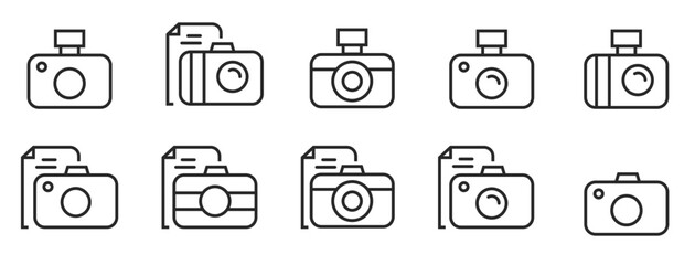 camera, icon, symbol, vector, digital, web, design, video, sign, illustration, photo, film, button, black, set, outline, graphic, isolated, image, flat, media, line, lens, technology, interface, shutt