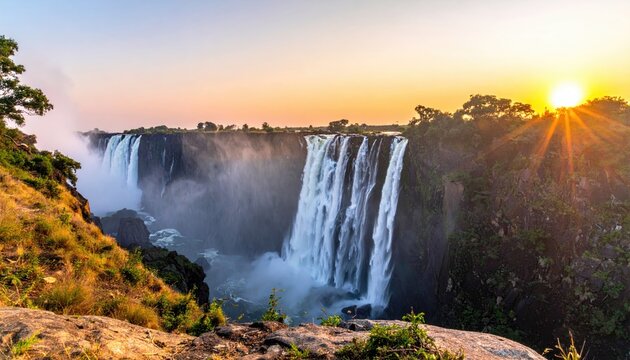 Majestic sunrise over Victoria Falls