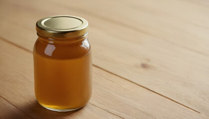 Sauce jar mockup on wooden surface with natural light  