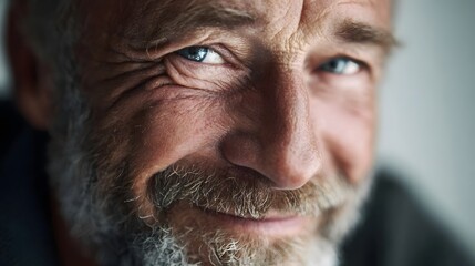 Obraz premium A close up portrait of an older man with a gentle smile and expressive blue eyes showcasing wisdom and life experience