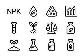 Agricultural Nutrient Icons for Sustainable Farming Practices and Soil Health Improvement Line Drawing Style Symbols Representing Scientific Agriculture