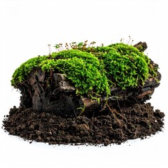 Moss-covered log in dark soil
