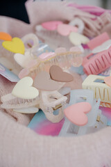 A set of women's hair accessories: elastic bands, barrettes, and hair clips