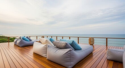 Serene ocean view deck with comfortable lounge seating and open spacious design perfect for