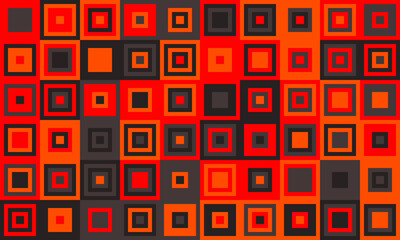 Vibrant geometric pattern of squares in bold red, orange, and dark gray.  A dynamic, modern design ideal for backgrounds, website banners, or textile prints.