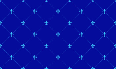 Elegant royal blue background with repeating light blue fleurdelis pattern.  Perfect for luxurious designs, invitations, or website backgrounds.