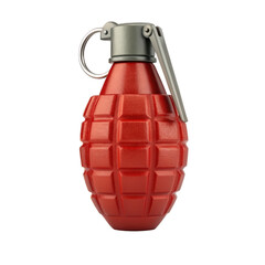 Red hand grenade isolated on transparent background, a dangerous explosive weapon