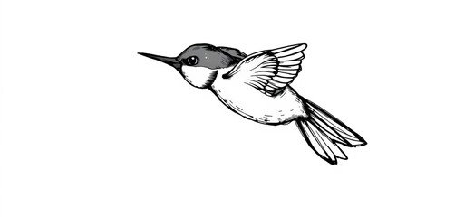 Fototapeta premium Whimsical vintage-style doodle of a bird in flight, sketched with playful lines and textures, soar, nostalgic