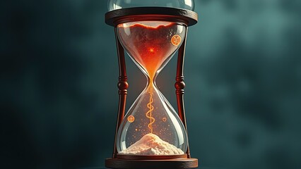 Shattered hourglass releasing medical symbols into an early treatment vortex.