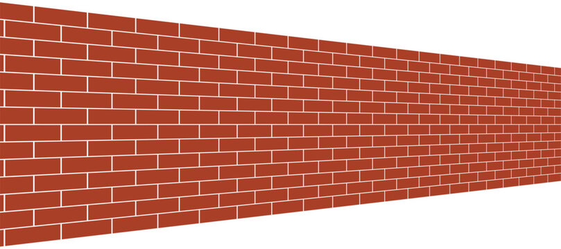 Stylized red brick wall illustration in geometric style with white mortar lines. Classic running bond pattern, clean minimalist design, low-angle perspective adds depth and dimension.