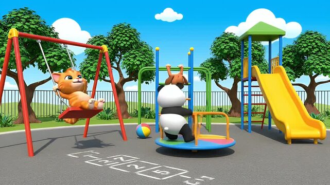 Playful Animals at the Park: Fun, Cartoon Friends