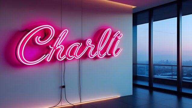 Charli Inspired Neon Script Sign with Bold Glowing Typography