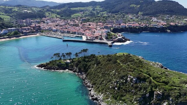 View of Lekeitio port and village at the coast of the Basque Country.