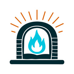 Stylized Hearth Flame Icon, Warmth Radiating Hearth Flame stylised flame inside a simplified hearth outline radiating subtle warmth lines