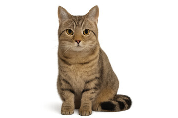 Obraz premium Domestic tabby cat sitting and looking at camera