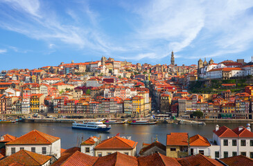 Picturesque view of the historic city of Porto in the sunny day, Portugal.
