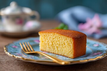 Close-up of a Perfect Cake Slice for Afternoon Tea.