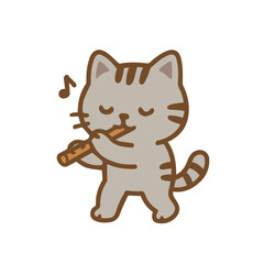 Cat playing flute - Cute cartoon feline musician