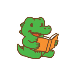 Cute Cartoon Alligator Reading a Book