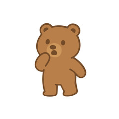 Cute Cartoon Bear Pondering with Hand on Chin