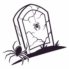Creepy tombstone with cracked surface and a small spider perfect for halloween themes