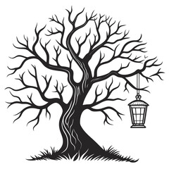 Eerie haunted tree with gnarled twisted branches and a spooky atmosphere