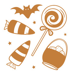 Whimsical halloween candy assortment featuring candy corn lollipops and wrapped sweets