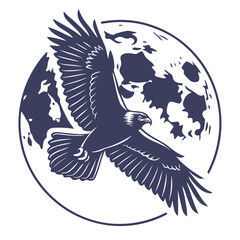 Mystical silhouette of an owl in flight against a luminous full moon sky