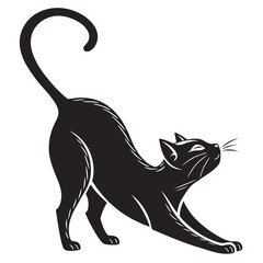 Black cat silhouette with arched back in dynamic pose for design projects
