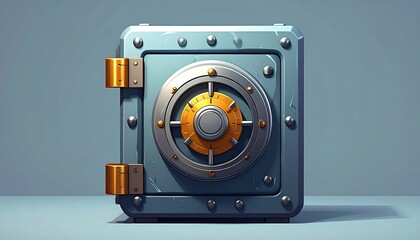 Square metal safe with brass accents