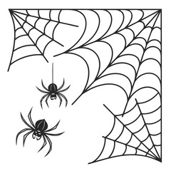 Intricate spiderwebs in corners with hanging spiders and delicate silken threads