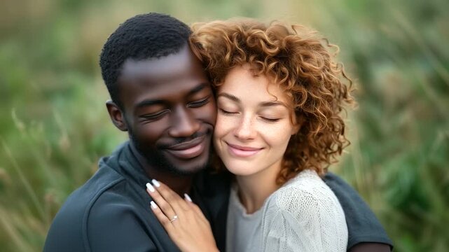 Carefree interracial couple embracing and walking at sunset on a peaceful beach, radiating love and connection summer romance, diverse couple travel, beach sunset love, newlywed va