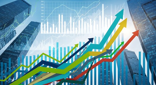 Stock market growth financial analysis business investment trading charts and graphs upward trends economy success