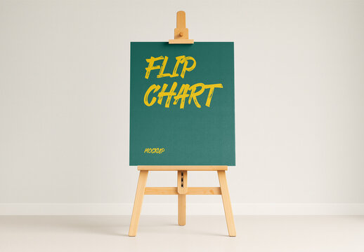 Realistic Flip Chart Mockup on Wooden Easel in Minimal Studio Environment &ndash; Professional Template for Presentation, Office Branding and Educational Display Design