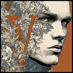 
letter v with male portrait