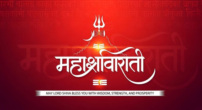 Elegant maha shivaratri greeting card design with lord shivas trident and calligraphy