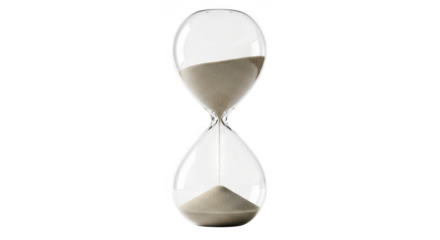 Elegant hourglass with sand flowing isolated on transparent background