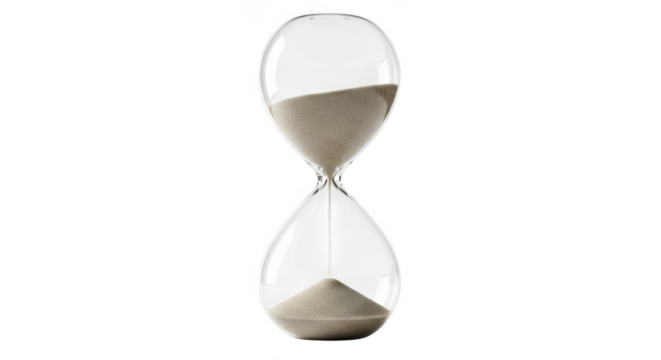 Elegant hourglass with sand flowing isolated on transparent background