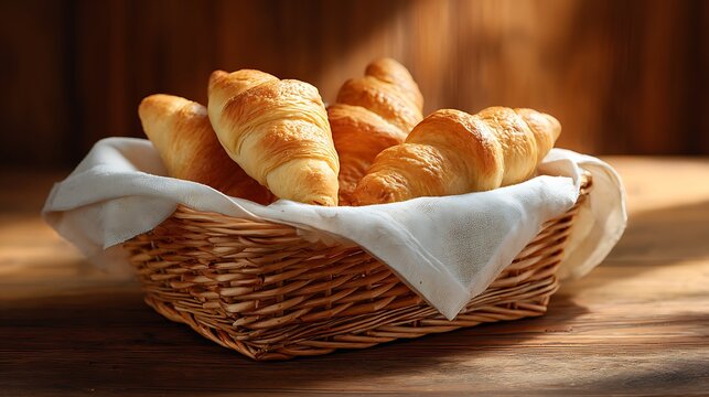 Basket of croises on a wooden table