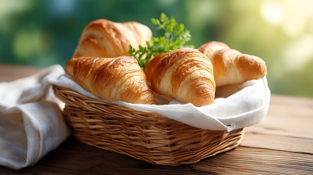 Basket of croises on a wooden table