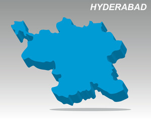 Modern 3D isometric vector map of Hyderabad city in trendy blue gradient design. Perfect for India travel guides and tech presentations featuring Hyderabad. Clean style for India business projects
