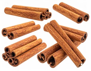 Assorted cinnamon sticks, close-up, on white