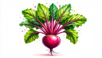 Vibrant illustration of a beet root with lush green leaves