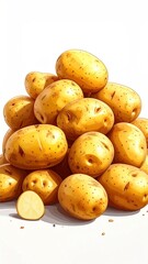 Pile of yellow potatoes, some sliced